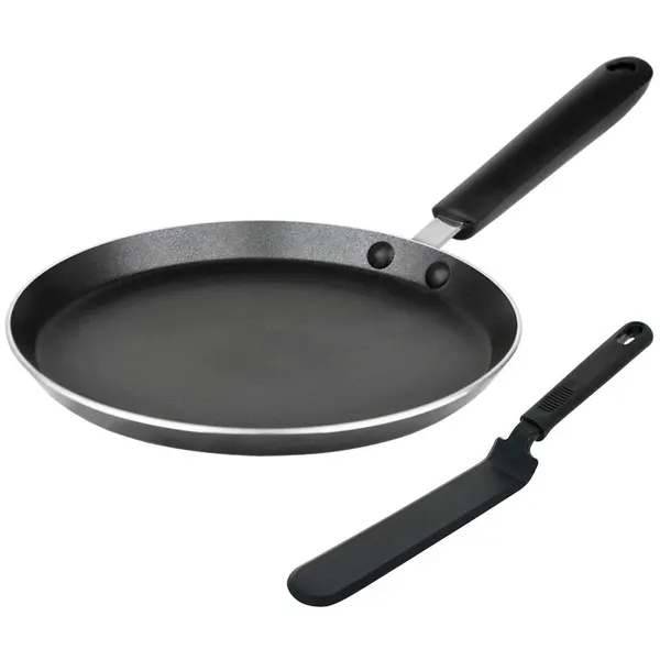 Rondell Tigaie pentru clatite 24x1,9 cm cu spatula Rondell RDA-1409, Xylan Plus® un strat antiaderent pentru utilizare intensa, grosimea peretelui 2,5 mm, Grosimea fundului 2,5 mm, Negru