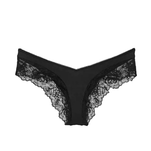 Rose lace-trim high-leg cheeky panty - black L