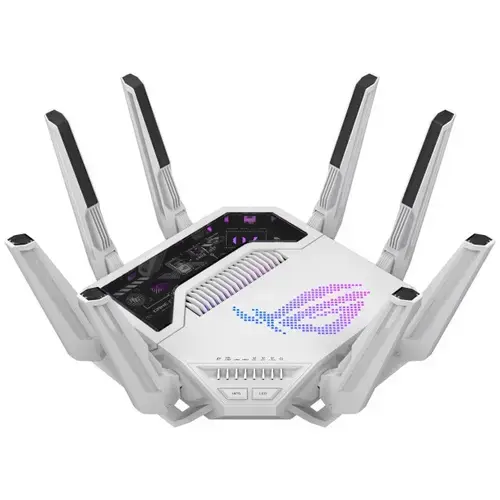 Router Gaming Wireless ASUS ROG Rapture GT-BE19000AI, BE19000, Tri-Band, Quad-Core 2.6GHz CPU, router 32GB/4GB Flash/RAM, AI core 32GB/4GB Flash/RAM, 4K-QAM, dual port 10G, 200+ dispozitive, AiProtection Pro, openNAT, VPN Fusion, IPTV, Beamforming, AiMes