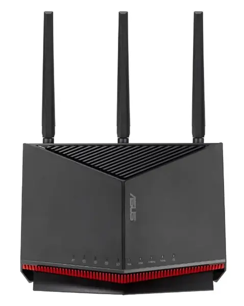 Router Gaming Wireless ASUS RT-BE86U, BE6800, Dual-Band, Quad-Core 2.6GHz CPU, 256MB/1GB Flash/RAM, 4K-QAM, MLO, 10G port, 2.5G quad-port, AiProtection Pro, Adaptive QoS, VPN Fusion, Instant Guard, IPTV, OFDMA, MU-MIMO, UTF-8 SSID, Port forwarding, AiMes
