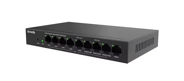 Router Gigabit PoE Tenda TND-G0-8G-POE, 9 porturi GE, 8xPoE+, buget PoE 95W, max 4 WAN, VPN, controller AP
