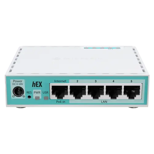 Router hEX, 5 porturi Gigabit, USB, PoE IN - MikroTik E50UG