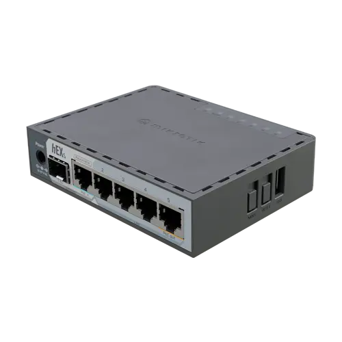 Router hEX, 5 porturi RJ45 Gigabit, 1 x SFP 2.5G, 1 x PoE Out, USB, PoE In - MikroTik E60iUGS