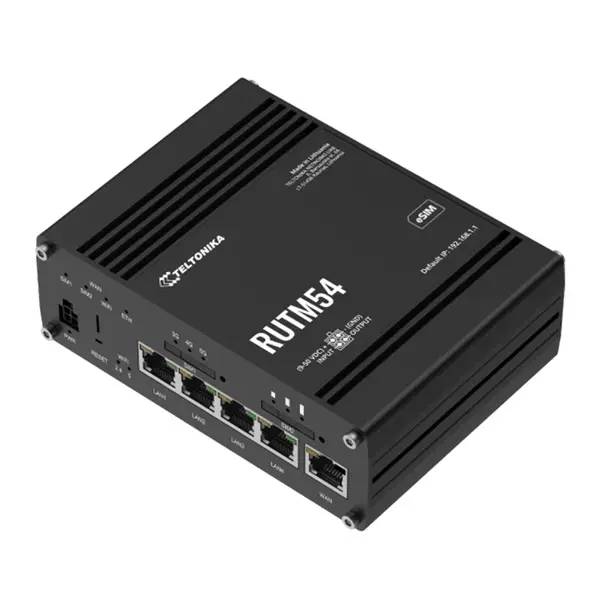 Router industrial 5G cu modem TELIT dual SIM/eSIM Teltonika RUTM54, WiFi Dual Band, Cat19, 3.4 Gbps, 4x4 MIMO, IoT, 1x WAN, 4x LAN