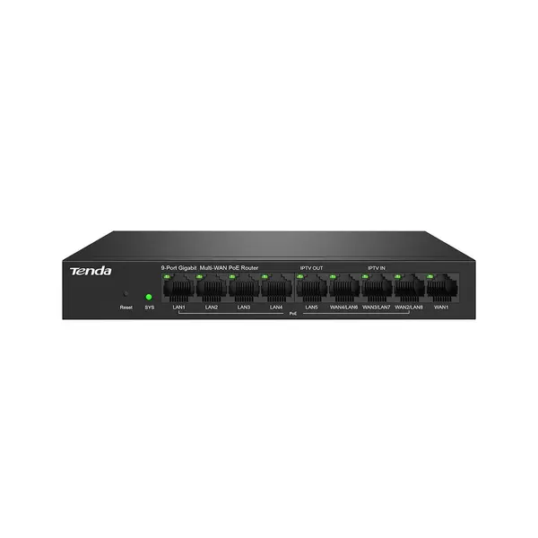 Router PoE Gigabit Tenda G0-8G-POE, 9 porturi, 8 porturi PoE, 940 Mbps, buget 95 W, cu management
