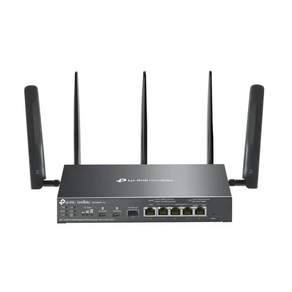 Router VPN 4G+ TP-Link Omada, AX3000 WiFi 6 Dual-Band, Cat6 LTE 300Mbps, 4 porturi PoE+, Dual SIM, SFP Gigabit, ER706WP-4G