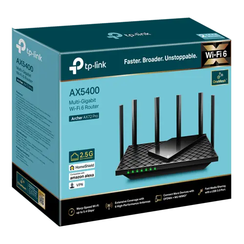 Router wireless TP-Link Archer AX72 Pro, AX5400, Wi-Fi 6, Dual-Band Gigabit, 1x2.5 Gigabit, USB 3.0, MU-MIMO ArcherAX72Pro