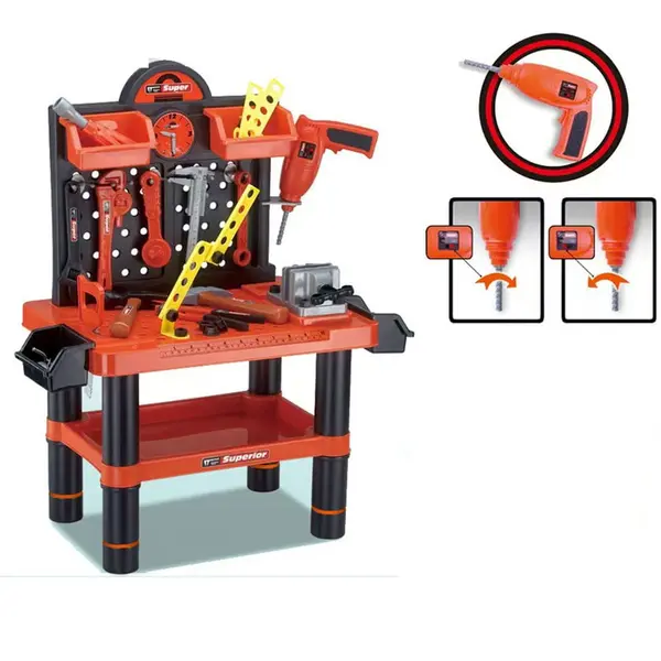 Rovo Jucarie Banc de lucru Rovo 57008, masina de gaurit electrica, unelte si accesorii, 52 piese, 3 ani+
