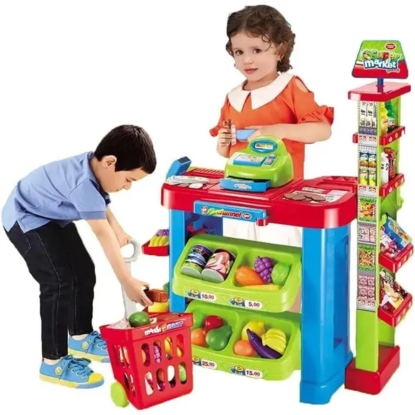 Rovo Jucarie Interactiva, Set de Cumparaturi Tip Supermarket Rovo 85, pentru Copii, Scanner, Casa de marcat, Cos de cumparaturi, Lumini, Sunete, Inaltime 80 cm