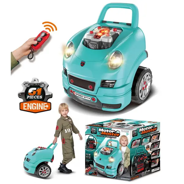Rovo Jucarie Set Reparatie Motor Auto Mecanic Rovo 977A, Sunete, Lumini, Telecomanda, Claxon, Schimbator viteze, 61 piese, 47cm