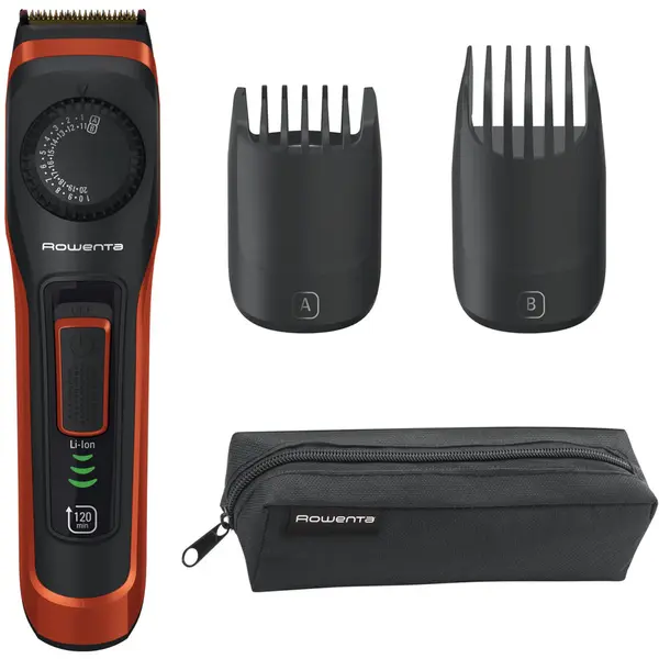 Rowenta Aparat de tuns barba ROWENTA Virtuo Style TN3800F4, 6500 rpm, autonomie 120 min, pieptene ajustabil, indicator LED baterie, tehnologie autoascutire, Gri/Portocaliu