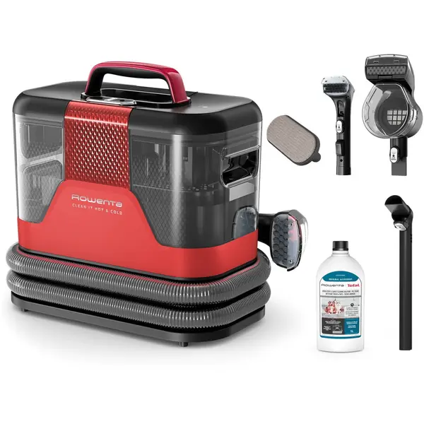 Rowenta Aspirator cu spalare Rowenta Clean IT Hot & Cold IN7020F0, 1150 W, putere aspirare 13 kpa, rezervor apa & detergent 2.3 L, rezervor apa murdara 1.5 L, tehnologie PowerHeat, auto clean, perie 8 cm, detergent inclus, Rosu-Gri
