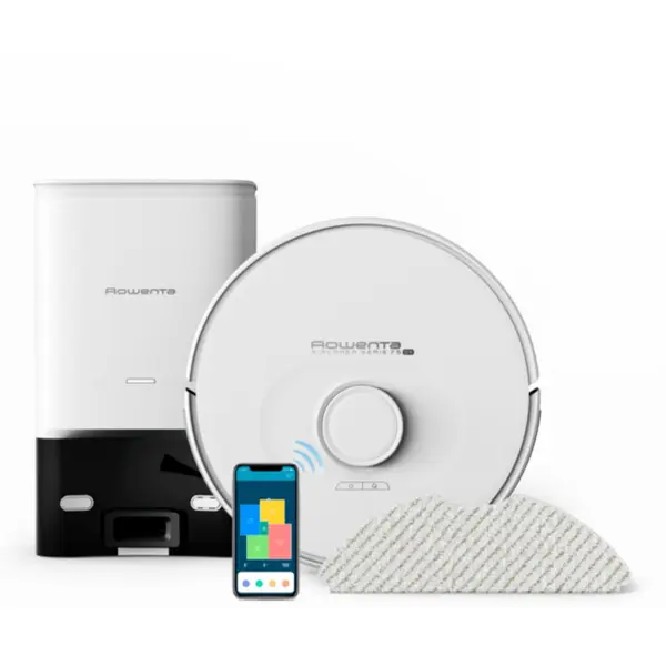 Rowenta Aspirator robot Rowenta X-Plorer S75S+ RR8587WH, aspirator si mop, 31W, 2700 Pa, 120 min, 2600 mAh, 7 senzori, 4 harti, recipient praf 4.1L, recipient apa 300 ml, curatare 4 in 1, statie incarcare si golire praf, mop Smart Aqua Power, alb