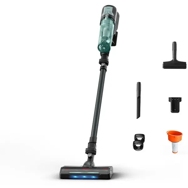 Rowenta Aspirator vertical fara fir Rowenta X-Force 8.80 RH1831E0, 250 W, 100 air watts, autonomie 45 min, filtrare 99.9%, perie cu LED, panou Digital Control, filtru lavabil, greutate redusa 1.3 Kg, verde / negru
