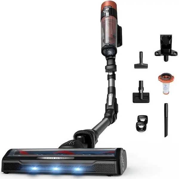 Rowenta Aspirator vertical fara fir Rowenta X-Force Flex 10.80 Animal RH7A75E0, 300 W, 120 air watts, autonomie 60 min, filtrare 99.9%, recipient 0.44L, tub flexibil, perie cu LED, panou Smart Control, greutate redusa 1.1 Kg, portocaliu / negru