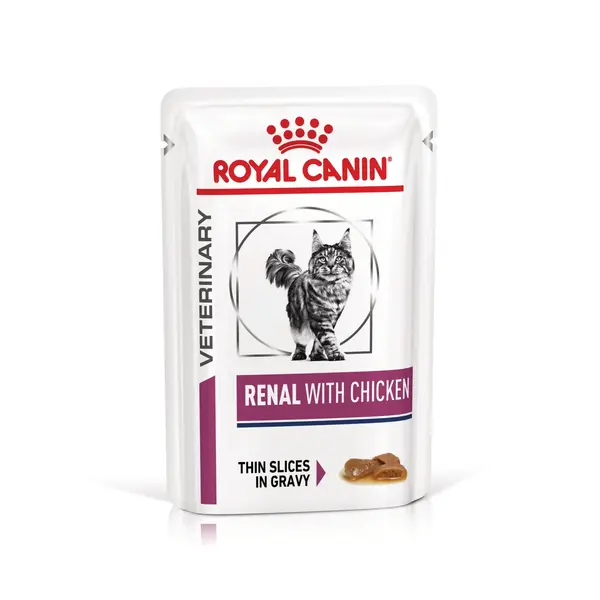 ROYAL CANIN VD Renal, Pui, dietă veterinară, plic hrană umedă pisici, sistem renal, (în sos), bax, 85g x 12buc