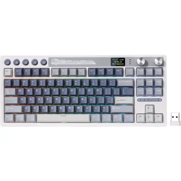 ROYAL KLUDGE Tastatura Gaming Royal Kludge RK-M87, Beige Switch, iluminare RGB, Wired, Wireless 2.4Ghz, Bluetooth (Albastru/Gri)