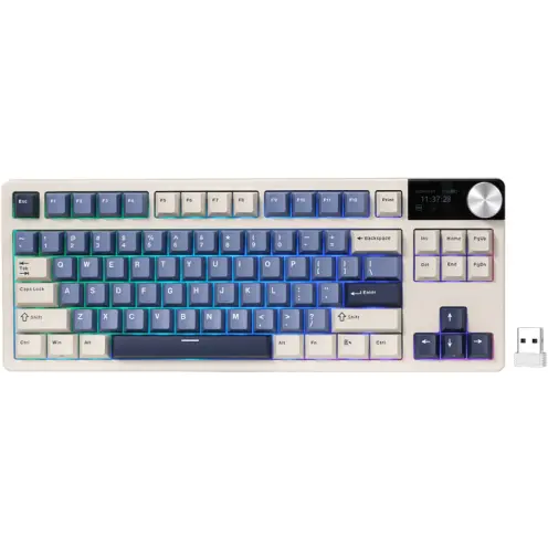 ROYAL KLUDGE Tastatura Gaming Royal Kludge S85, iluminare RGB, Wired, Wireless 2.4Ghz, Bluetooth, Cloud Switch (Bej/Albastru)