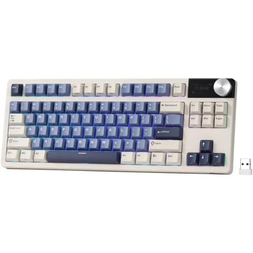 ROYAL KLUDGE Tastatura Gaming Royal Kludge S85, iluminare RGB, Wired, Wireless 2.4Ghz, Bluetooth (Bej/Albastru)