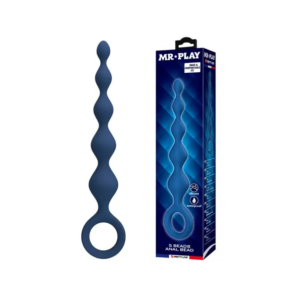 Rozariu anal MR. PLAY 5 Beads Anal , cu bile de dimensiuni progresive și inel de extracție, lungime 20.4 cm, culoare albsatru