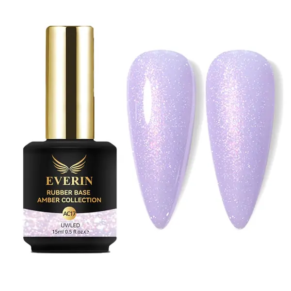 Rubber Base Everin Amber Collection 17 – Bază rubber Lila Pastel cu Sclipici, HEMA & TPO Free, 15ml