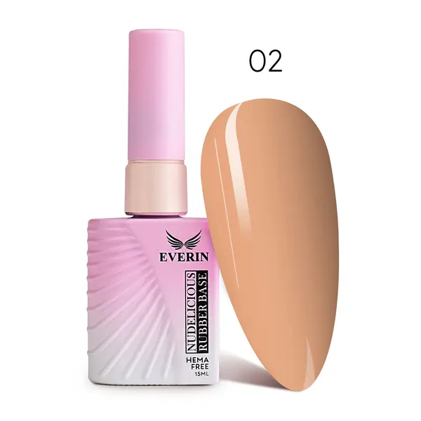 Rubber Base Everin Nudelicious 02 – Bază rubber Nude Bej-Piersică, HEMA & TPO Free, 15ml