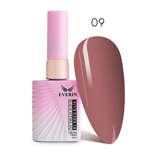 Rubber Base Everin Nudelicious 09 – Bază rubber Nude Roz-Cald, HEMA & TPO Free, 15ml