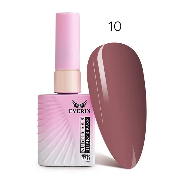 Rubber Base Everin Nudelicious 10 – Bază rubber Nude Roz-Mov Închis, HEMA & TPO Free, 15ml
