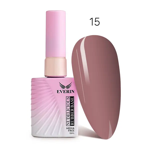 Rubber Base Everin Nudelicious 15 – Bază rubber Nude Roz-Maro, HEMA & TPO Free, 15ml