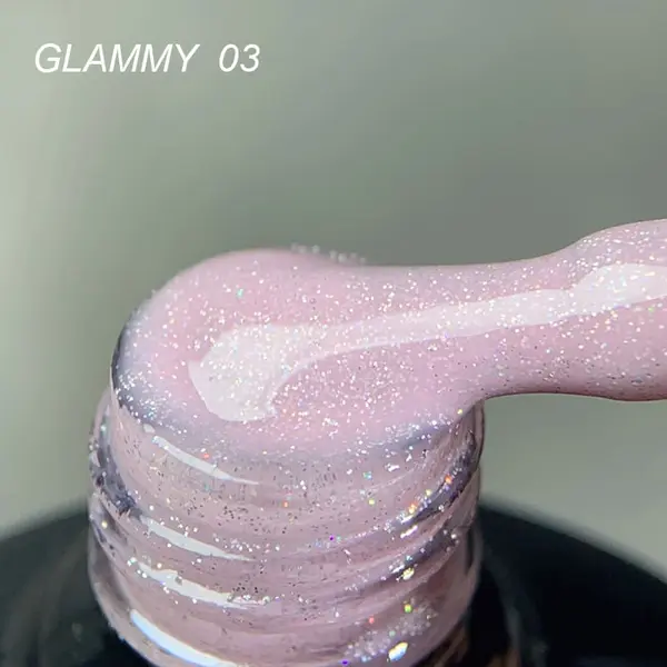 Rubber Base Everin Soo Glammy 03 – Bază rubber Roz Luminat cu Sclipici Argintiu Holografic, HEMA & TPO Free, 12ml