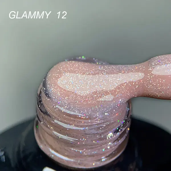 Rubber Base Everin Soo Glammy 12 – Bază rubber Bej-Cafeniu cu Sclipici Holografic Fin, HEMA & TPO Free, 12ml