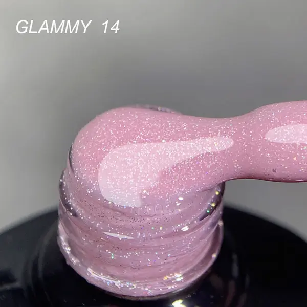 Rubber Base Everin Soo Glammy 14 – Bază rubber Roz Candy cu Sclipici Holografic Fin, HEMA & TPO Free, 12ml