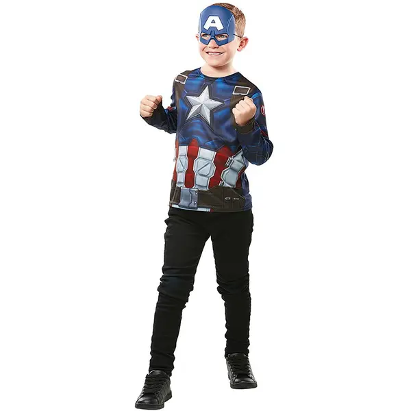 Rubies Costum Rubies Captain America Costume, Bluza si masca, Varsta 3-6 ani, Baieti