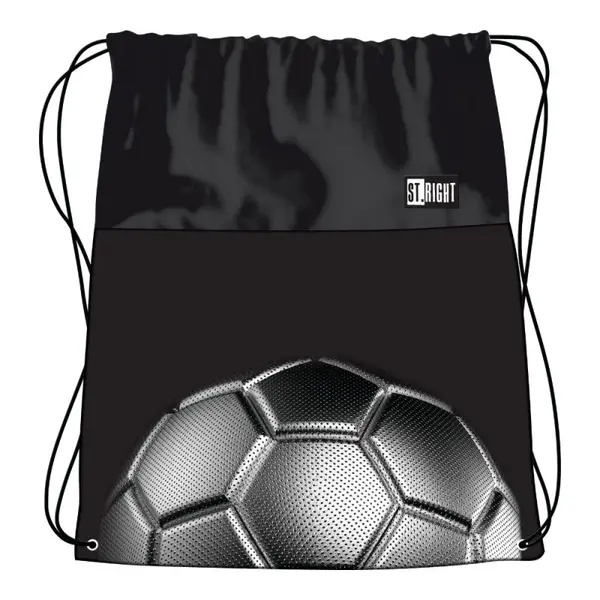 Rucsac cu snur pentru baieti St. Right Minge de fotbal, negru, 38x33 cm