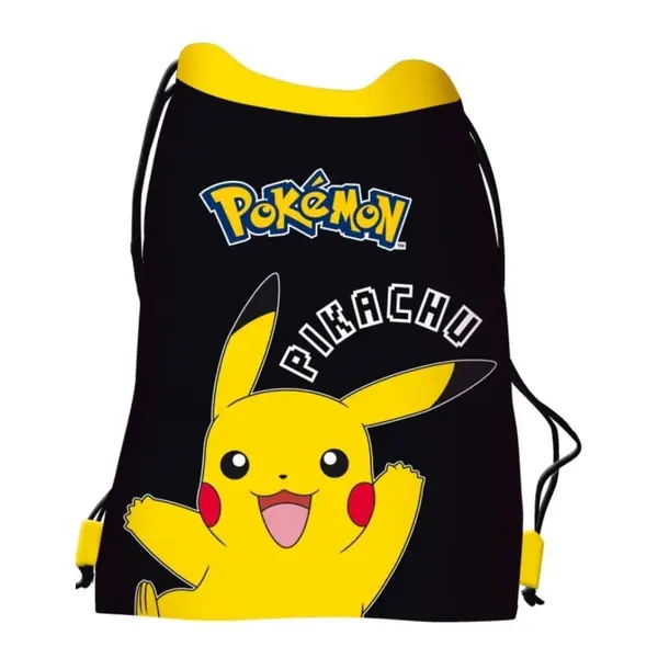 Rucsac cu snur pentru copii Pokemon Pikachu, poliester, negru cu galben, 42x32 cm