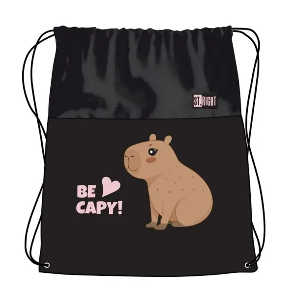 Rucsac cu snur pentru copii St. Right Be Capybara, negru, 38x33 cm