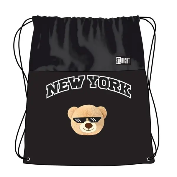 Rucsac cu snur pentru copii St. Right NYC Mood, negru, 38x33 cm