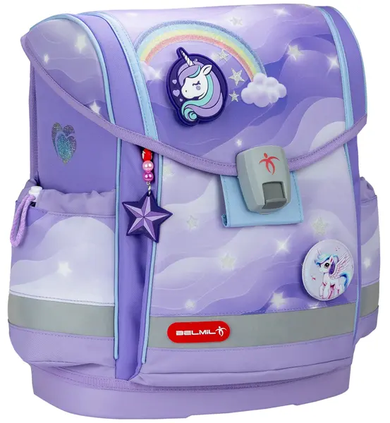 Rucsac-cutie de școală Belmil Classic - Over the Rainbow, cu 3 insigne
