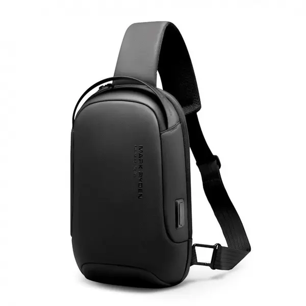 Rucsac/geanta pentru piept/spate Mark Ryden casual, cu o singura curea, port USB, full impermeabil, sistem antifurt, unisex, spatios, compatibil tableta 9.7'', buzunar pentru card, negru