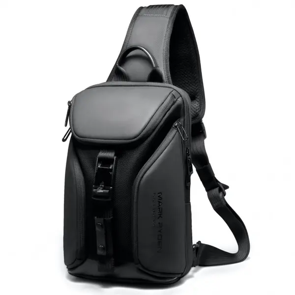 Rucsac/geanta pentru piept/spate Mark Ryden casual, cu o singura curea, port USB, full impermeabil, sistem antifurt, unisex, spatios, compatibil tableta 9.7'', buzunar pentru card, negru
