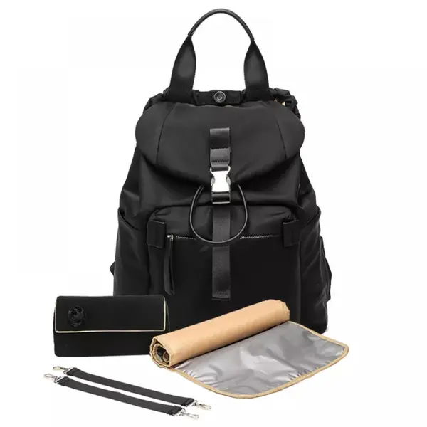 Rucsac/Ghiozdan impermeabil, multifunctional pentru mamici si bebelusi, port USB, 3 modalitati de purtare, 12 buzunare, spatios, atasabil la carucior, saltea pliabila, suport termoizolant, negru, unisex