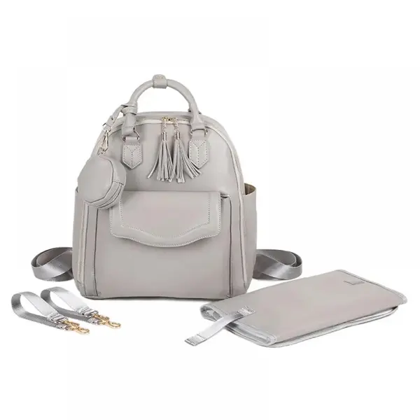 Rucsac/Ghiozdan impermeabil, multifunctional pentru mamici si bebelusi, 3 modalitati de purtare, 12 buzunare, spatios, atasabil la carucior, saltea pliabila, buzunar termoizolant, gri