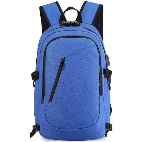 Rucsac laptop Spacer, 15.6inch, 2 compartimente, buzunar frontal, buzunar lateral x 2, blocare fermoar, USB 2.0, Jack 3.5 mm, waterproof, poliester, Albastru