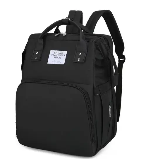 Rucsac multifunctional pentru mamici capacitate mare design simplu cu patut pliabil NEGRU