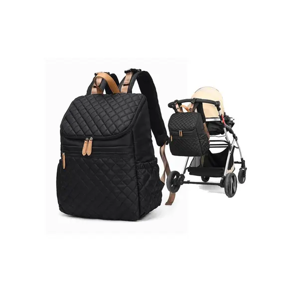 Rucsac multifunctional pentru mamici, salteluta pliabila, bretele pentru atasarea la carucior, negru, impermeabil, 32L, 3 modalitati de purtare, buzunare termoizolante