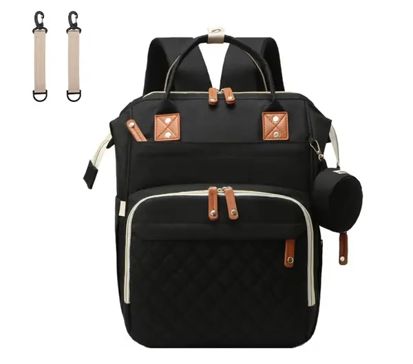 Rucsac multifunctional pentru Scutece Bebelusi atasabil pe manerul caruciorului cu patut pliabil NEGRU