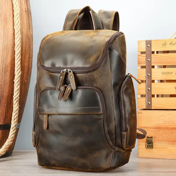 Rucsac pentru barbati, Velian GT3328, piele naturala, Maro