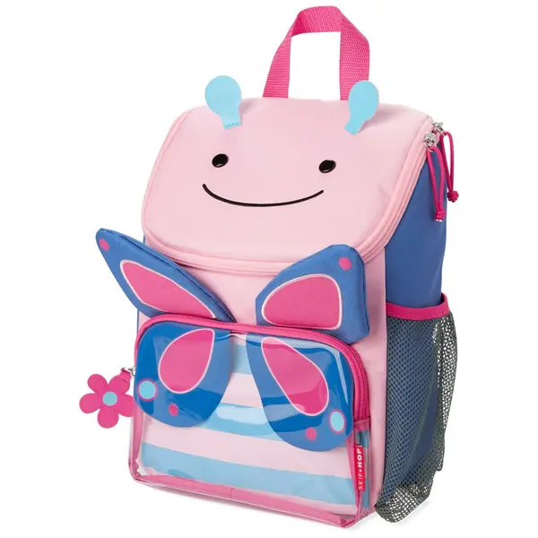 Rucsac, Skip Hop, Zoo, Cu un compartiment incapator, un buzunar transparent si loc pentru sticla, Cu detalii 3D, Fara ftalati, 3 ani+, Fluture