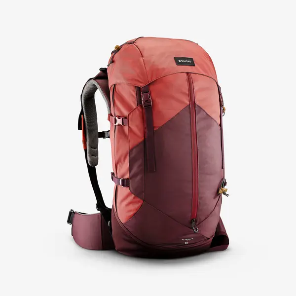 Rucsac Trekking la munte cu husă ploaie MT100 EASYFIT 50L Bordo Damă