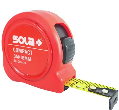 Ruleta Sola Compact, 3m x 16 mm, clasa precizie II (Rosu)